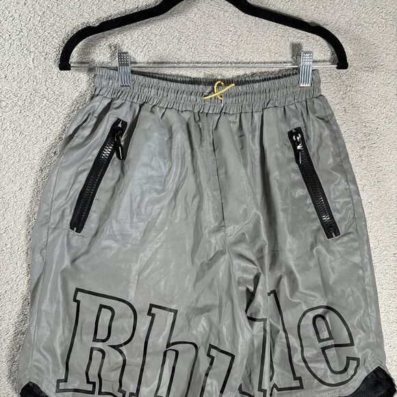 Rhude Shorts Men’s Size XL Silver Reflective Logo Streetwear Athletic Elastic - Picture 4 of 13